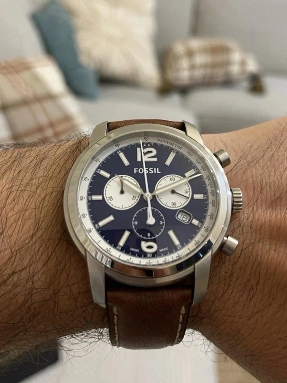 Fossil Swiss Made Chronograph FSW7003 Men's Watch – 45mm Blue Dial